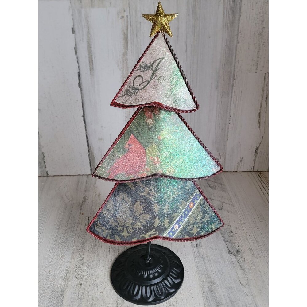 Vintage metal xmas‎ tree pine red cardinal decor figure